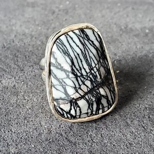 Silpada 925 Sterling Silver Black & White Zebra Agate Ring R2761